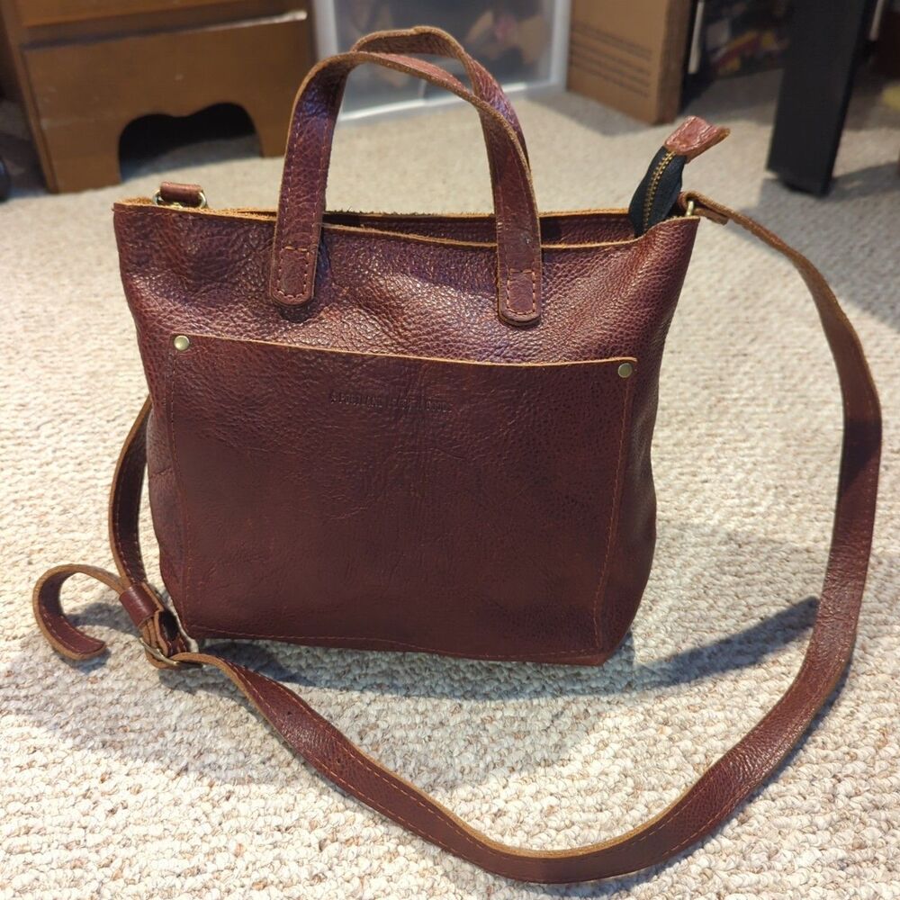 Portland Leather Goods Mini Crossbody Tote Shopper Brown Purse Bag